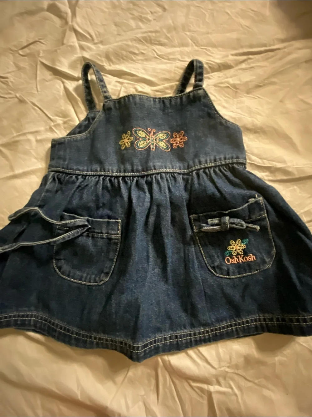 OshKosh B'gosh Dark Blue Denim Jumper Dress with Embroidered Butterflies